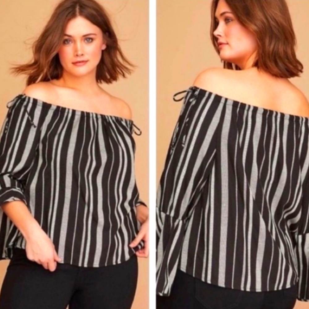 Lane Bryant Off Shoulder Black & White Blouse